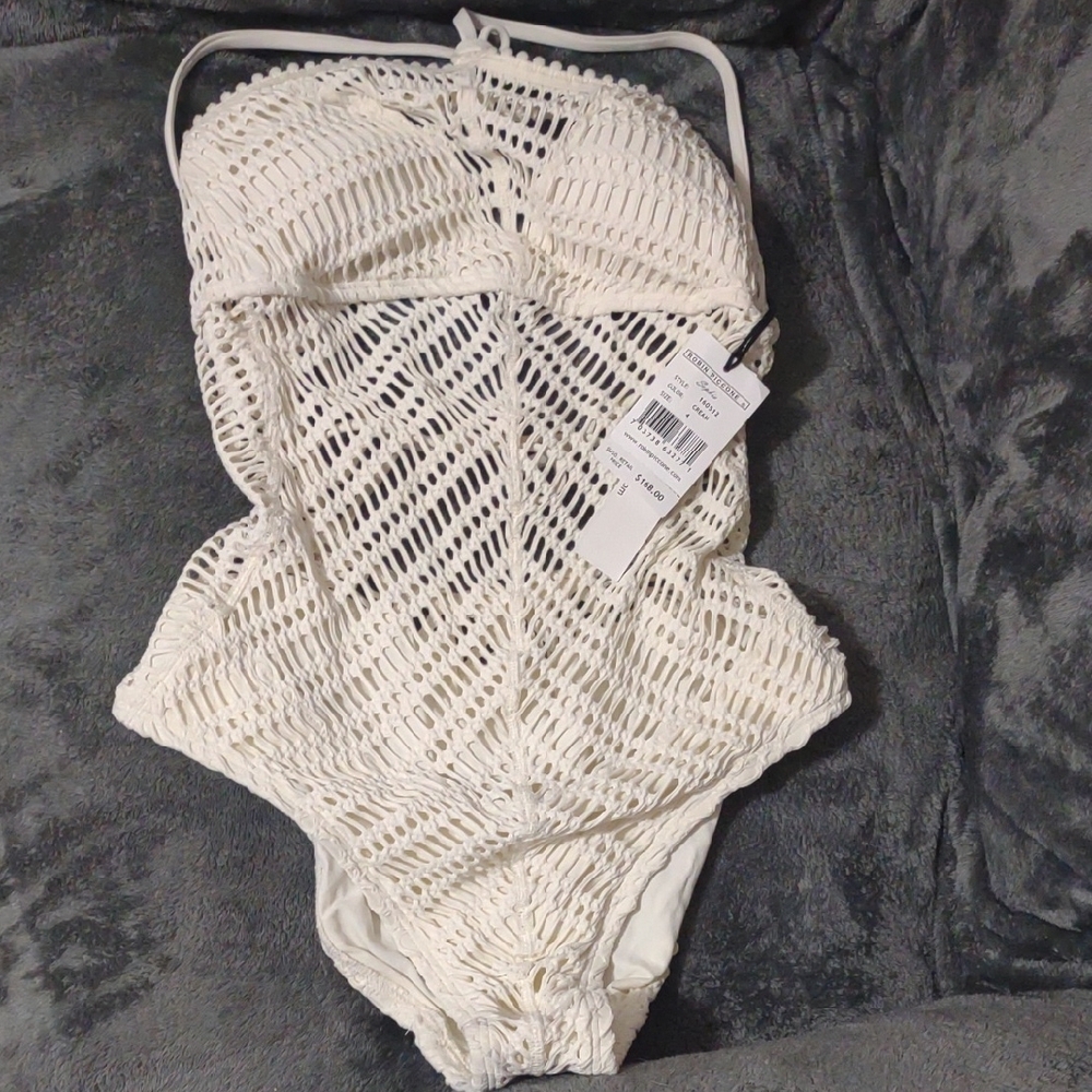 Robin Piccone White Crochet One Piece Swimsuit